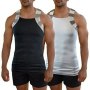 Different Touch 2 Pack Men Square Cut Two Ton Trim Tank Top