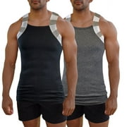 Different Touch 2 Pack Men Square Cut Two Ton Trim Tank Top