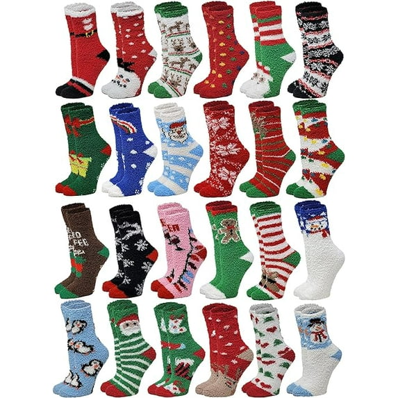 Different Touch 24 Pairs Women Wholesale Bulk lot Cozy Fuzzy Non Skid Slipper Socks