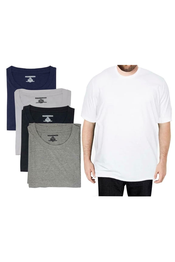 4 Pack Men Big and Tall 100% Cotton Crew Neck Short Sleeve T-Shirts