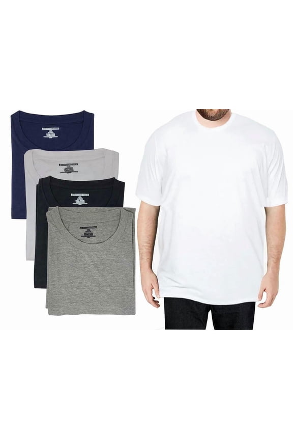 4 Pack Men Big and Tall 100% Cotton Crew Neck Short Sleeve T-Shirts