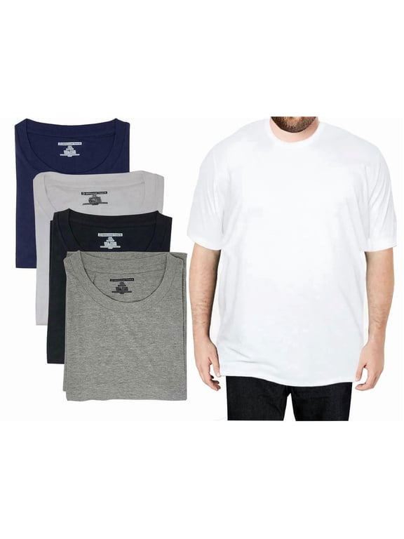 4 Pack Men Big and Tall 100% Cotton Crew Neck Short Sleeve T-Shirts