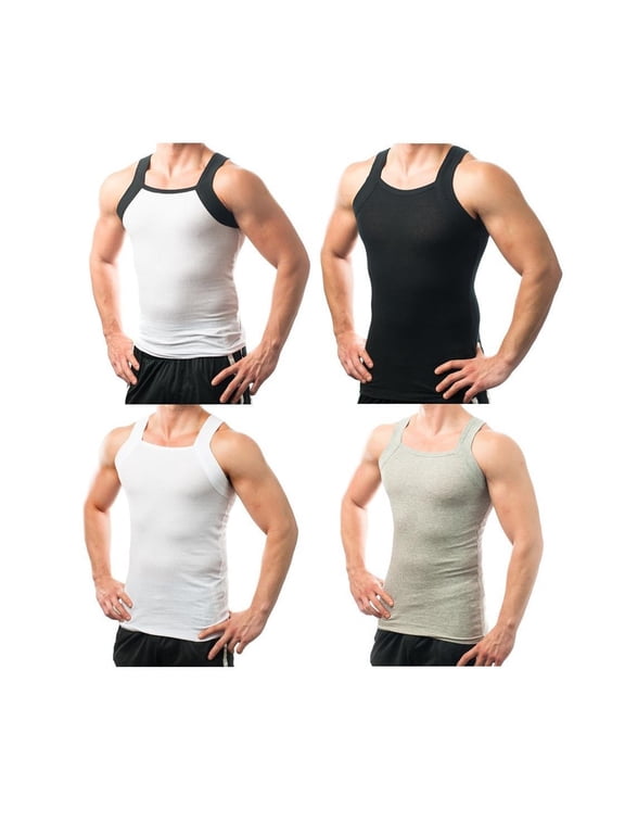 4 Pack Men's G-Unit Style Square Cut Muscle Rib Tank Tops