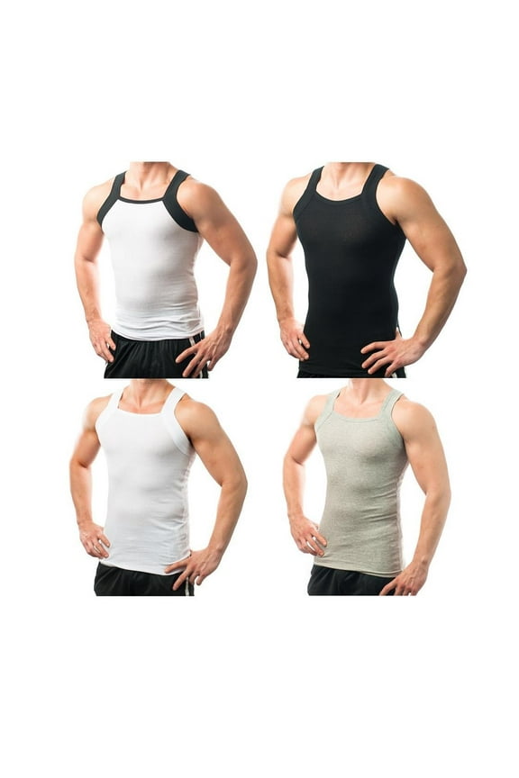 4 Pack Men's G-Unit Style Square Cut Muscle Rib Tank Tops