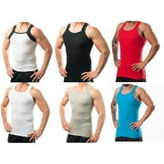 Different Touch 6 Pack Assorted Colors Square Cut G-unit Style Tank Tops A-shirts for Men