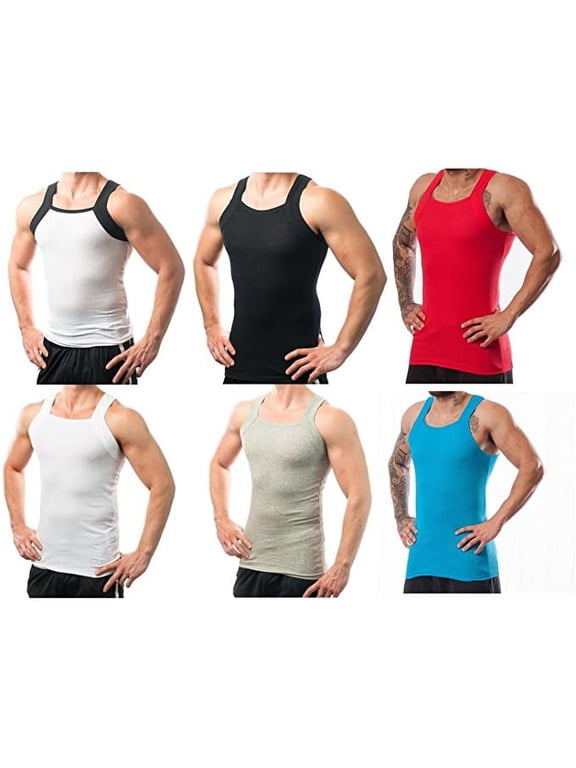 6 Pack Assorted Colors Square Cut G-unit Style Tank Tops A-shirts for Men