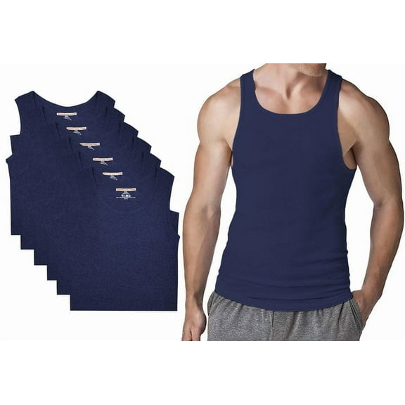 Different Touch 6 Pack Men's Big and Tall Muscle Ribbed Tank Tops A-Shirts Underwear Shirts