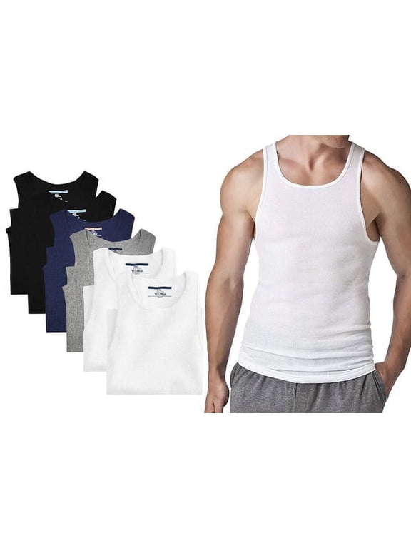 6 Pack Men's Big and Tall Muscle Ribbed Tank Tops A-Shirts Underwear Shirts