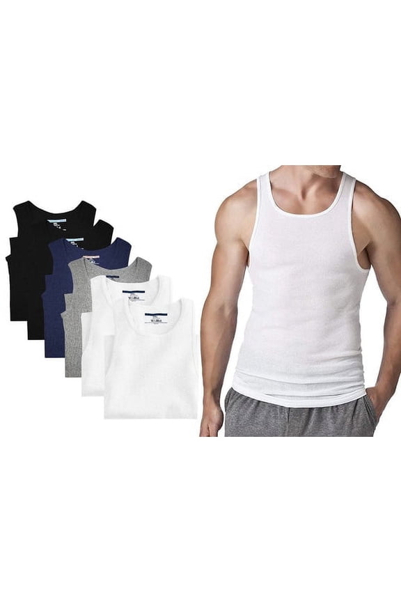6 Pack Men's Big and Tall Muscle Ribbed Tank Tops A-Shirts Underwear Shirts