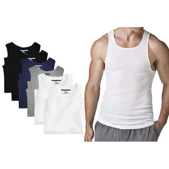 Different Touch 6 Pack Men's Big and Tall Muscle Ribbed Tank Tops A-Shirts Underwear Shirts