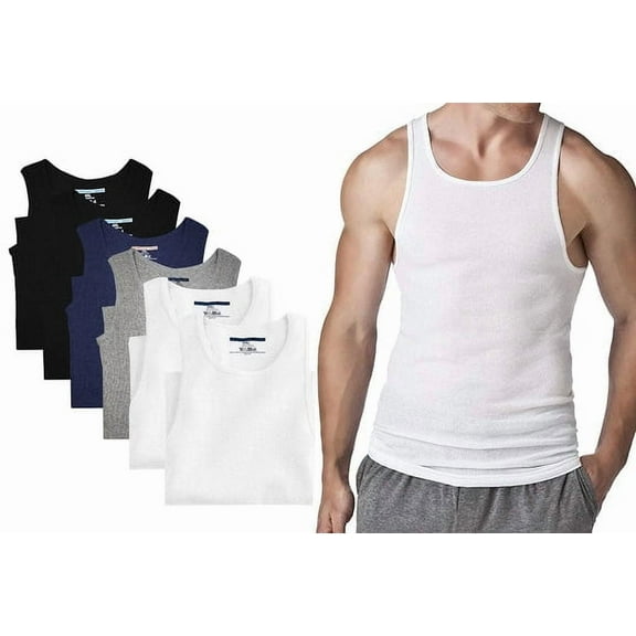 Different Touch 6 Pack Men's Big and Tall Muscle Ribbed Tank Tops A-Shirts Underwear Shirts