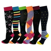 Different Touch 6 Pairs Pack Women Graduated Compression Knee High Socks 9-11