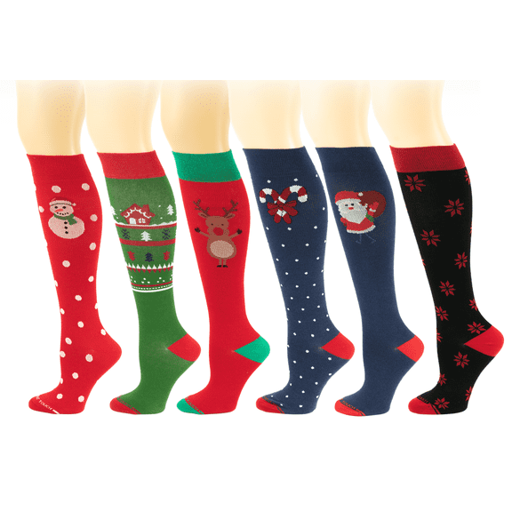 Different Touch 6 Pairs Women Graduated Christmas Holidays Compression Knee High Socks