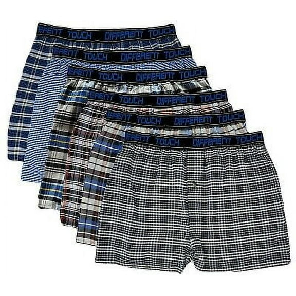 Different Touch Big and Tall Men's Exposed Waistband Woven Plaid Boxer Shorts Underwear (6 Pack)