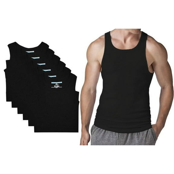 Different Touch Big and Tall Muscle Ribbed Black Tank Tops, 6-Pack (Men's)