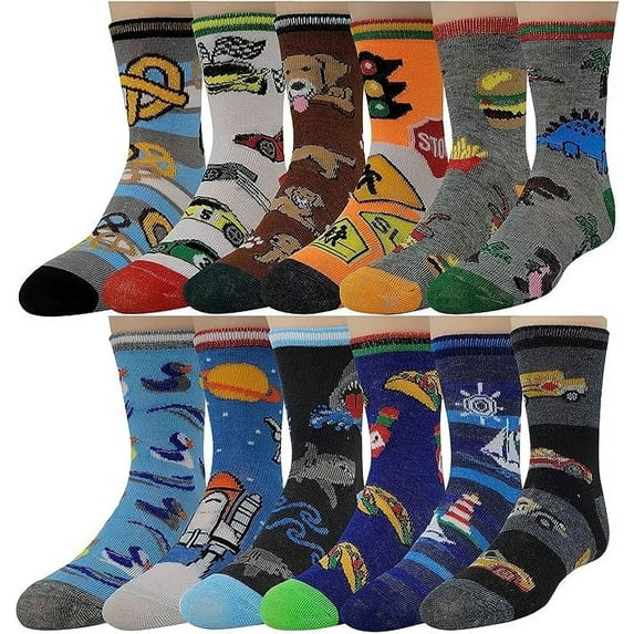 Different Touch Boy's Comfortable Soft Stretch Crew Socks, Multicolor, (12-Pack)