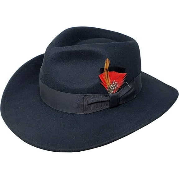 Different Touch Indiana Jones Outback Cowboy Crushable Wool Black Fedora Hats