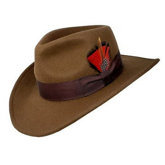 Different Touch Indiana Jones Outback Cowboy Crushable Wool Brown Fedora Hats