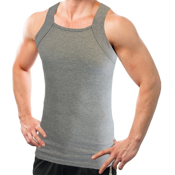 Different Touch Men Cotton Tank Top Square Cut Muscle Rib A-Shirt
