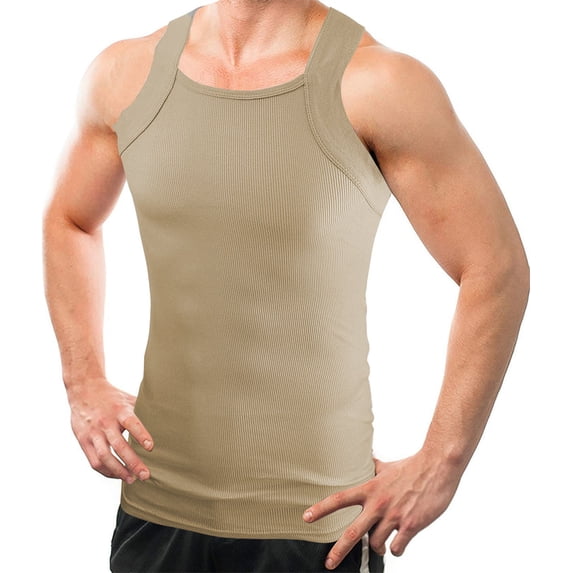 Different Touch Men Cotton Tank Top Square Cut Muscle Rib A-Shirt