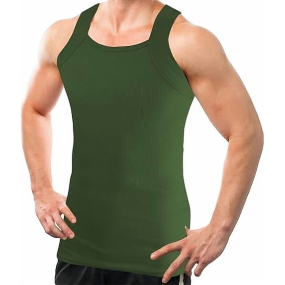 Different Touch Men Cotton Tank Top Square Cut Muscle Rib A-Shirt
