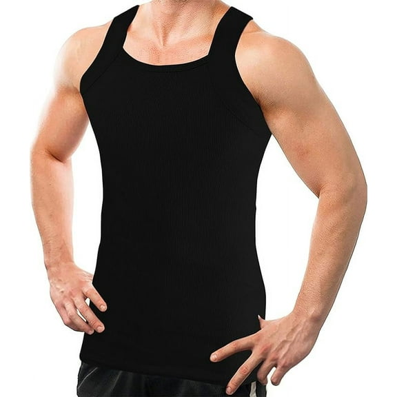 Different Touch Men Cotton Tank Top Square Cut Muscle Rib A-Shirt