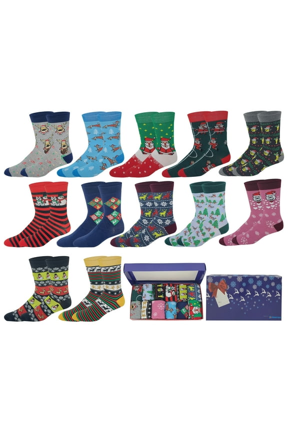 Men  Novelty Seasonal Christmas Holiday Socks With Gift Box ( 12 Pairs )