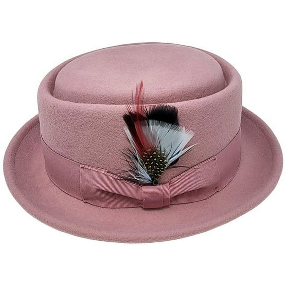 Different Touch Men Women Crushable Wool Felt Pork Pie Fedora Hats with Feather