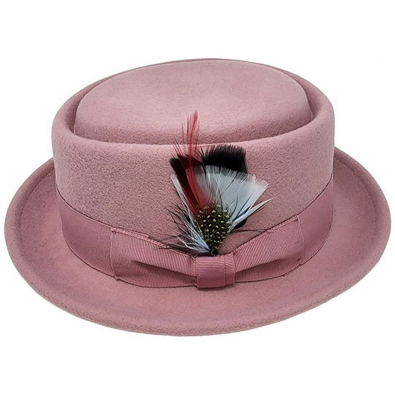 Different Touch Men Women Crushable Wool Felt Pork Pie Fedora Hats with  Feather 