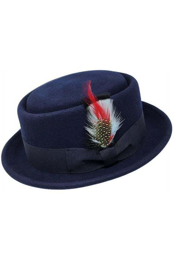 Men Women Crushable Wool Felt Pork Pie Fedora Hats with Feather