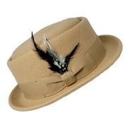 Different Touch Men Women Crushable Wool Felt Pork Pie Fedora Hats with Feather