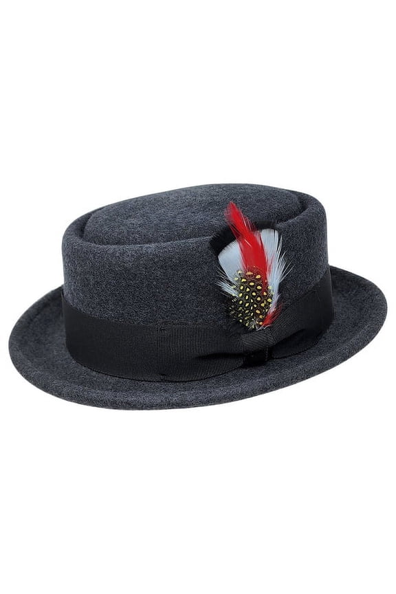 Men Women Crushable Wool Felt Pork Pie Fedora Hats with Feather
