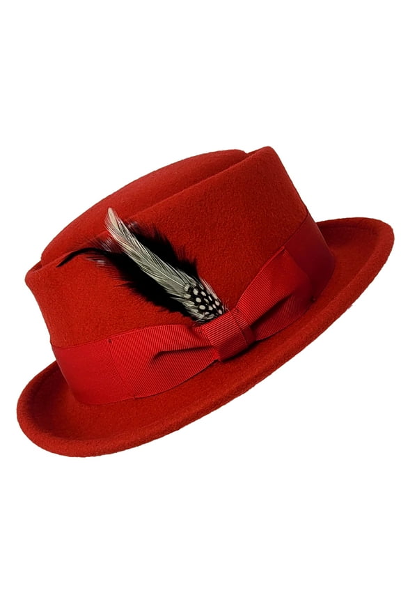 Men Women Crushable Wool Felt Pork Pie Fedora Hats with Feather