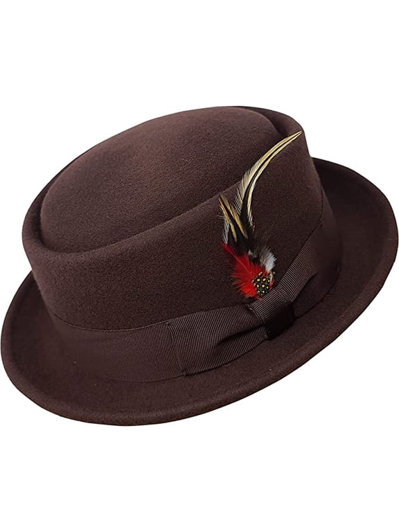 Men Women Crushable Wool Felt Pork Pie Fedora Hats with Feather