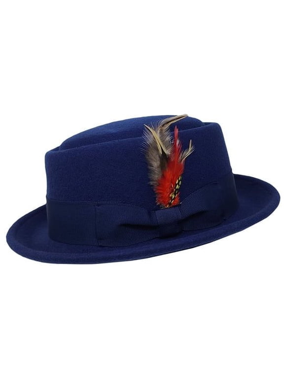 Men Women Crushable Wool Felt Pork Pie Fedora Hats with Feather