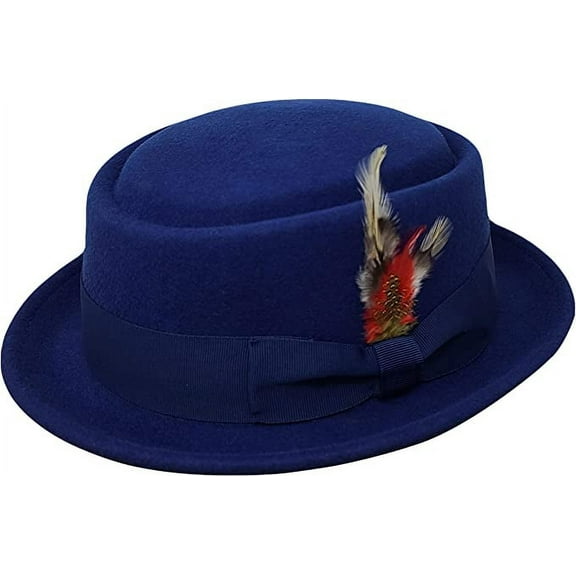 Different Touch Men Women Crushable Wool Felt Pork Pie Fedora Hats with Feather