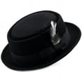 thumbnail image 1 of Different Touch Men's 100% Crushable Round Top Short Brim Pork Pie Black Fedora Hats w/Feather, 1 of 2