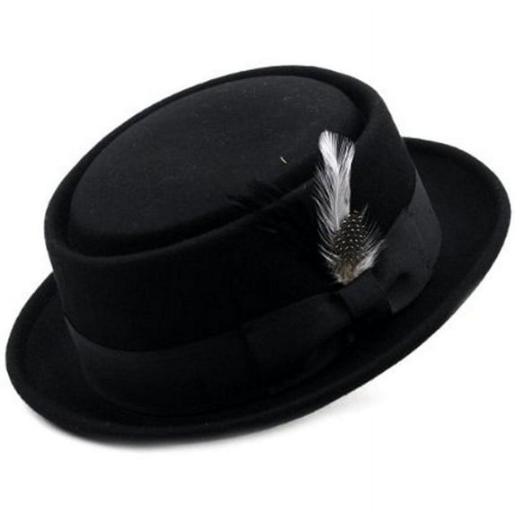 Different Touch Men's 100% Crushable Round Top Short Brim Pork Pie Black Fedora Hats w/Feather