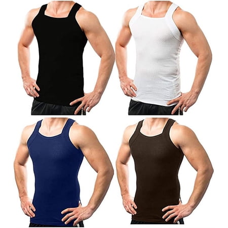 Different Touch Square Neckline Sleeveless Ribbed Undershirts 4 Pack Men's