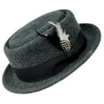 thumbnail image 1 of Different Touch Men's Round Top Short Brim Pork Pie Charcoal Fedora Hats W/Feather, 1 of 4