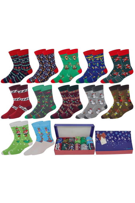 Novelty Seasonal Christmas Holiday Socks with Gift Box ( 12 Pairs )
