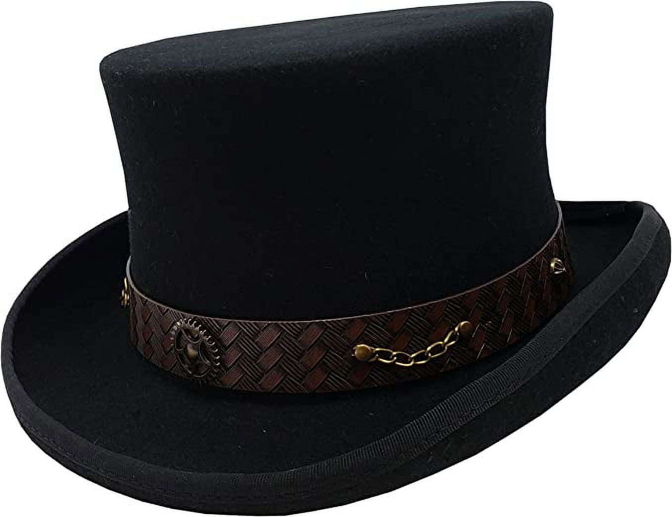 Different Touch Victorian Western Steampunk Top Hat with Leather Band and Chain