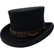 Different Touch Victorian Western Steampunk Top Hat with Leather Band and Chain