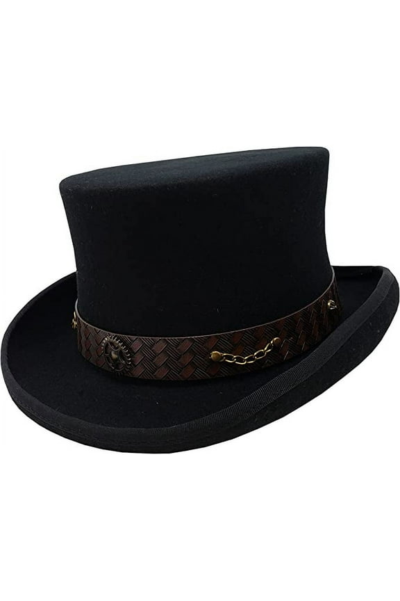 Victorian Western Steampunk Top Hat with Leather Band and Chain