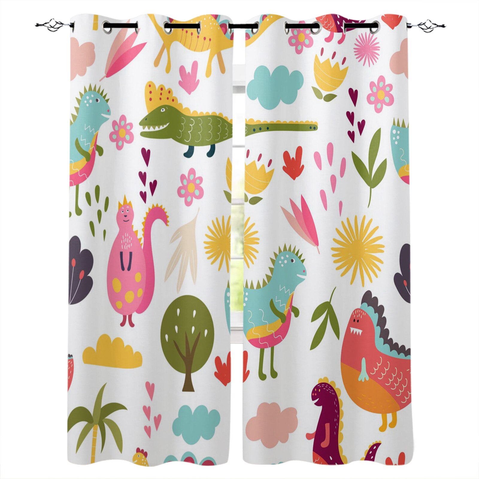 Different Types Of Dinosaurs Room Curtains Large Window Living Room