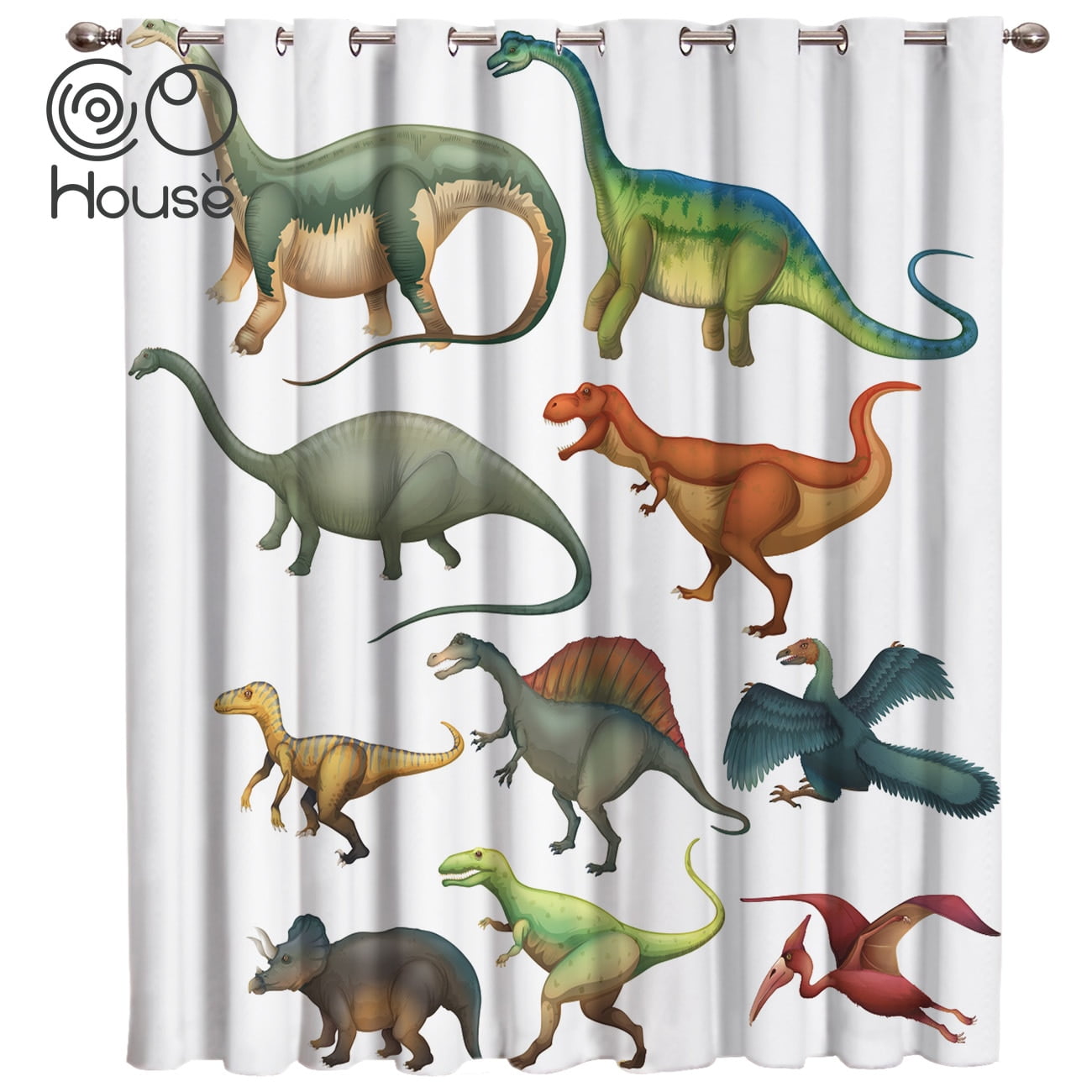 Different Types Of Dinosaurs Room Curtains Large Window Living Room