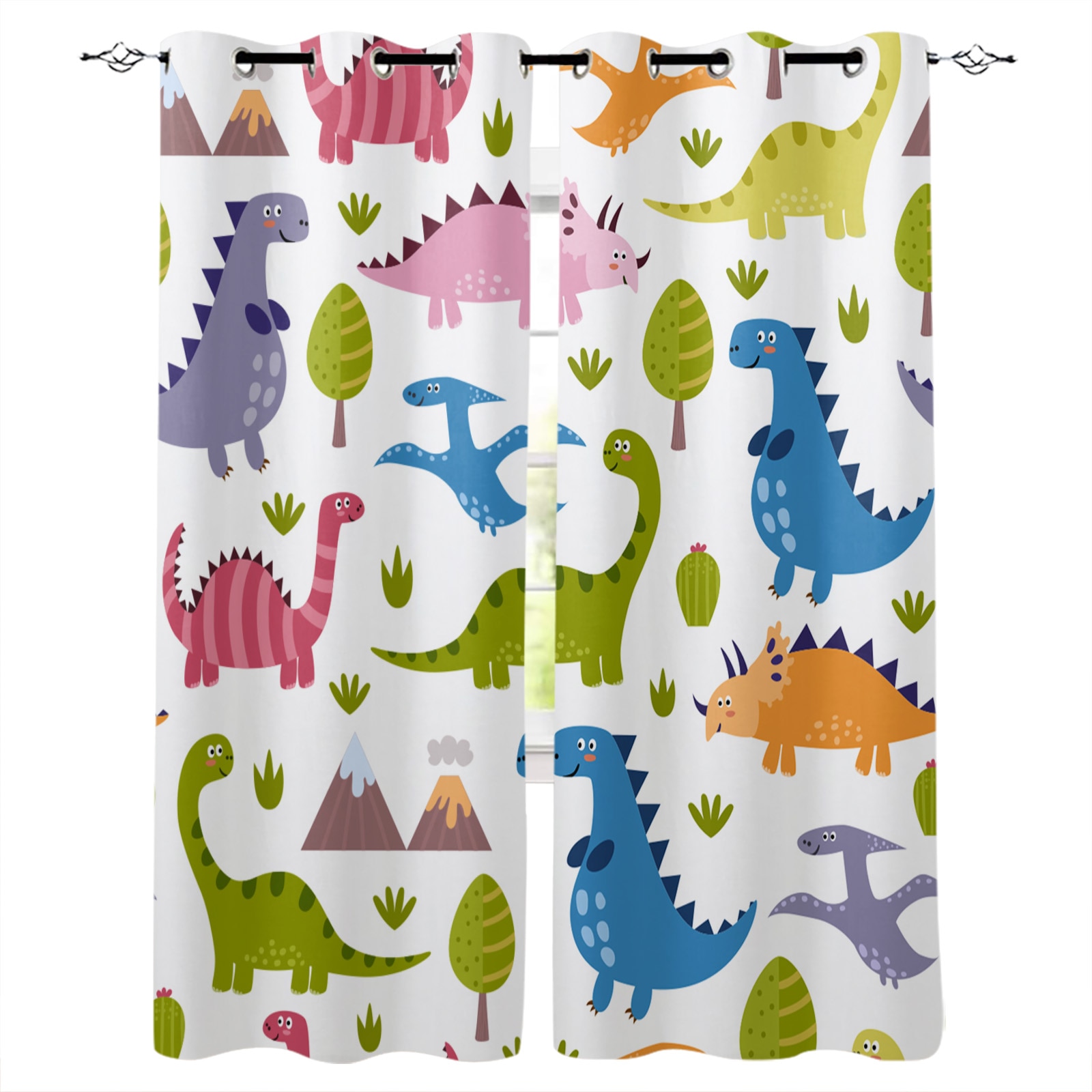 Different Types Of Dinosaurs Room Curtains Large Window Living Room