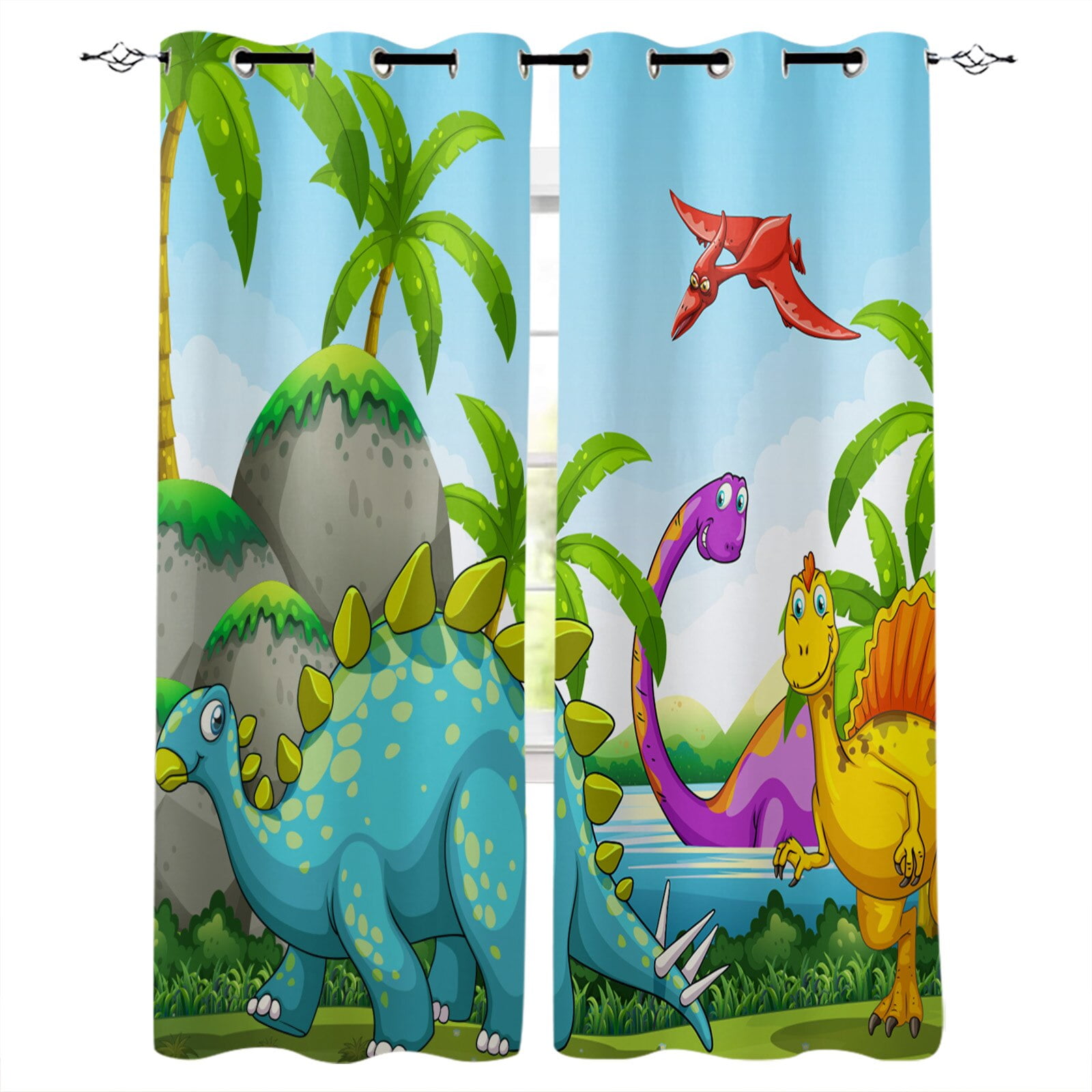 Different Types Of Dinosaurs Room Curtains Large Window Living Room