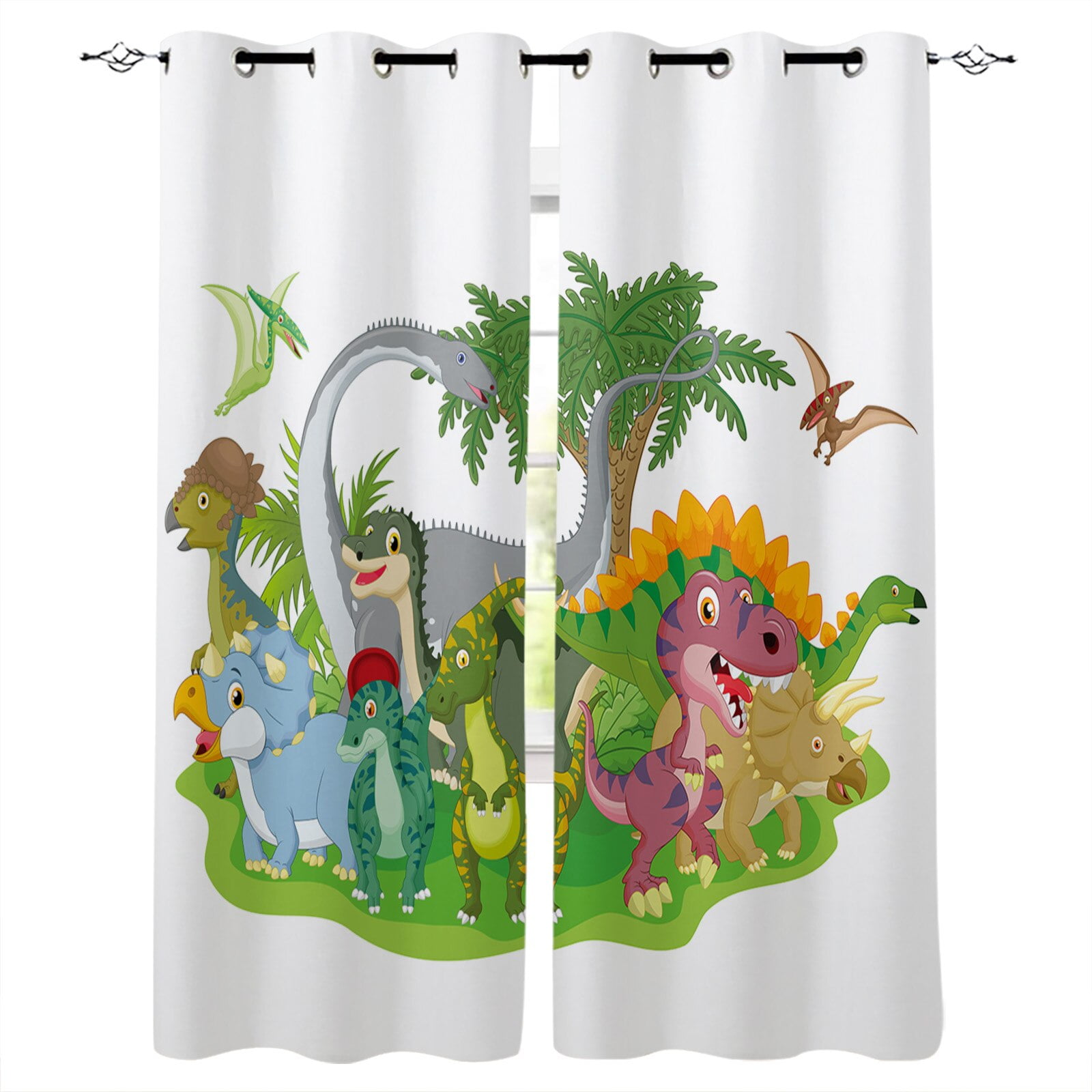 Different Types Of Dinosaurs Room Curtains Large Window Living Room
