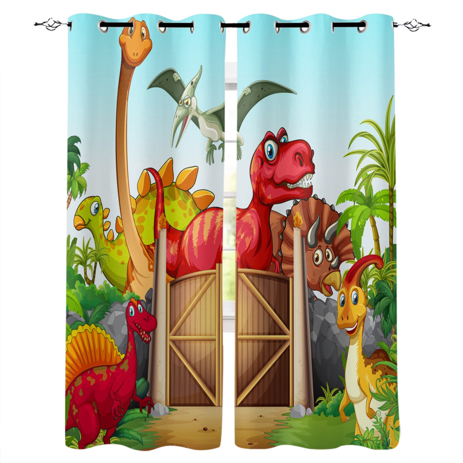 Different Types Of Dinosaurs Room Curtains Large Window Living Room